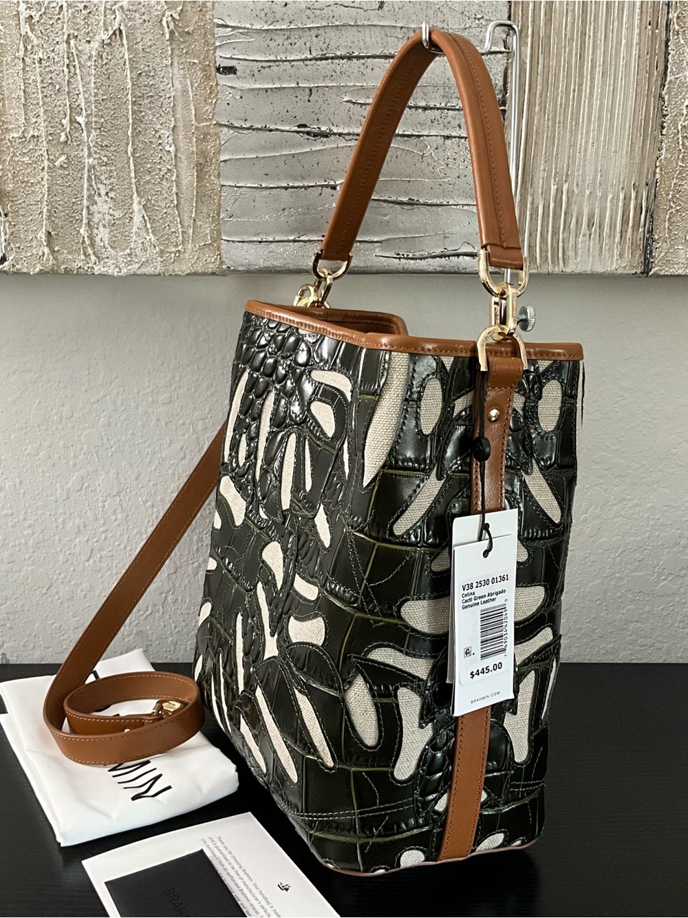 Brahmin Celina Cacti Green Abrigado Bucket Tote Shoulder Bag HTF NWT